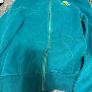 adidas Teal Zip-Up Kids Hoodie with Logo